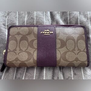 Coach Tan and Metallic Purple Signature Wallet